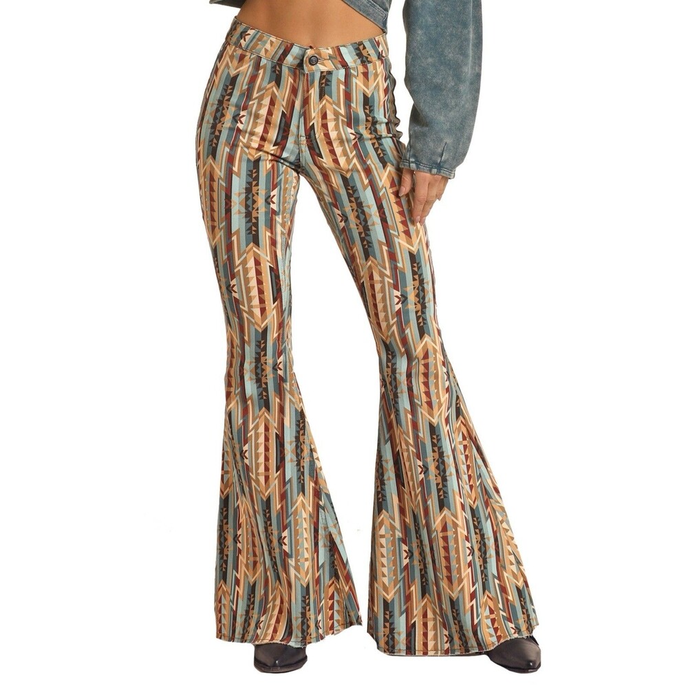 ROCK&ROLL DENIM Bargain Button Bell High Rise Extra Stretch Pants Size‎ 33x32